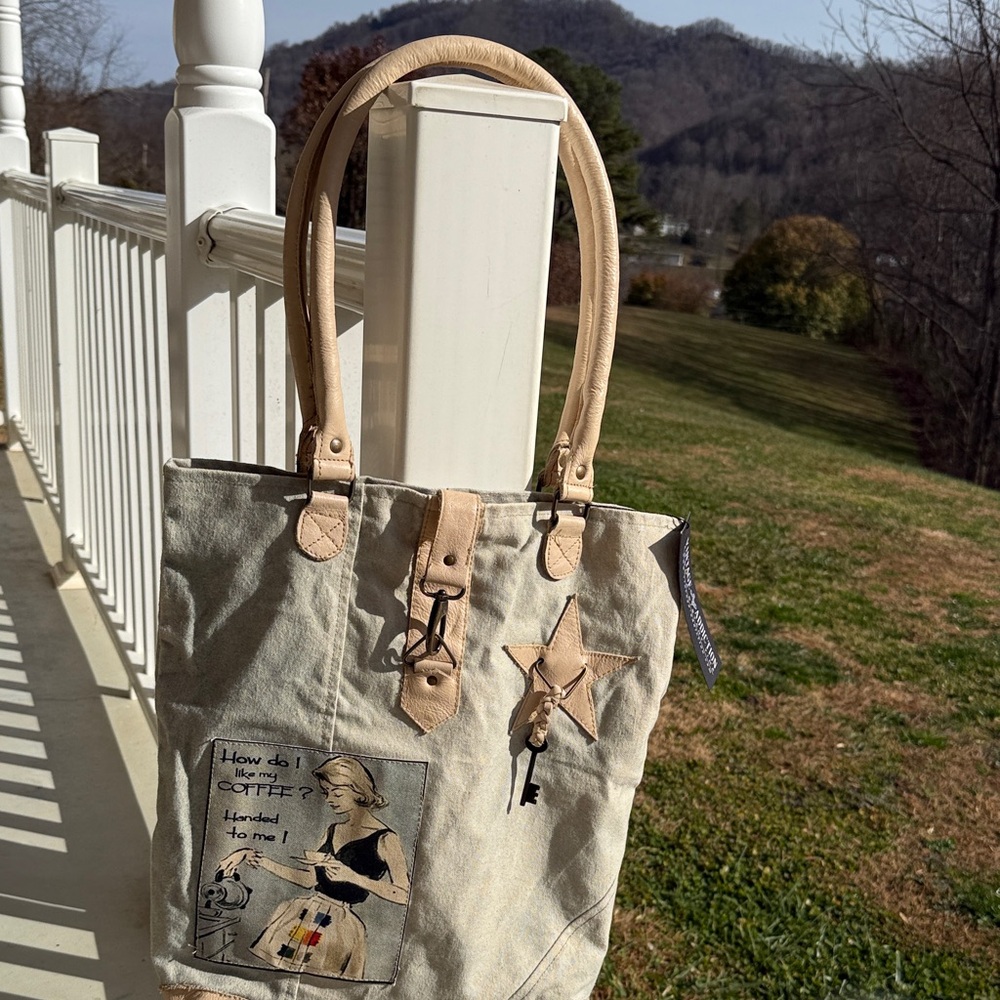 Vintage Addiction Bag Tot Canvas --HOW do I Like my Coffee? NWT